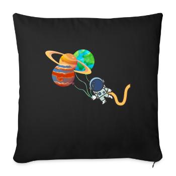Austronaut mit Planeten - Weltall lustig abheben - Sofakissenbezug 45 x 45 cm - Schwarz - Vorne