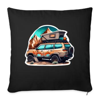 Roof tent car car SUV in the mountains retro - Sofa pillowcase 17,3'' x 17,3'' (45 x 45 cm) - black - Front