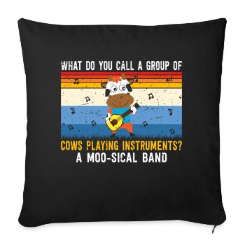 Blague amusante - Comment appelle-t-on un groupe de vaches? - Housse de coussin décorative 45 x 45 cm - noir - Devant