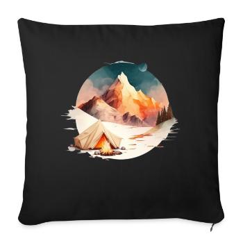 Tente et feu de camp en montagne pour les campeurs - Housse de coussin décorative 45 x 45 cm - noir - Devant