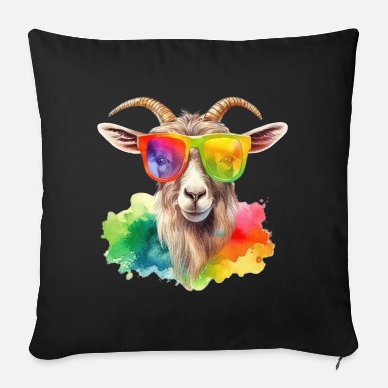 Bunte coole Ziege mit Sonnenbrille - Sofakissenbezug 45 x 45 cm - Schwarz