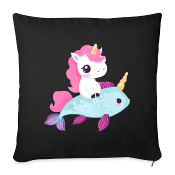 La licorne monte sur le poisson - Housse de coussin décorative 45 x 45 cm - noir - Devant