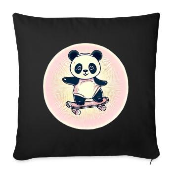 Skateboard panda in sunset - Sofa pillowcase 17,3'' x 17,3'' (45 x 45 cm) - black - Front