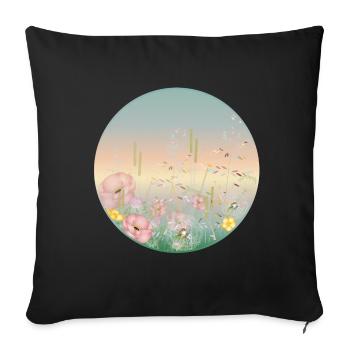 prairie délicatement fleurie aux couleurs pastel au printemps - Housse de coussin décorative 45 x 45 cm - noir - Devant