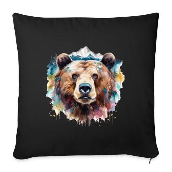 Ours, Grizzly, Tête d’ours, Nature, Nature, Nature, Forêt, Montagnes - Housse de coussin décorative 45 x 45 cm - noir - Devant
