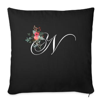 Lettre n fleuris - Housse de coussin décorative 45 x 45 cm - noir - Devant