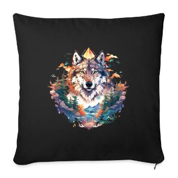 Wolf Wolfskopf Natur Wildnis Wald Bäume Kunst - Sofakissenbezug 45 x 45 cm - Schwarz - Vorne