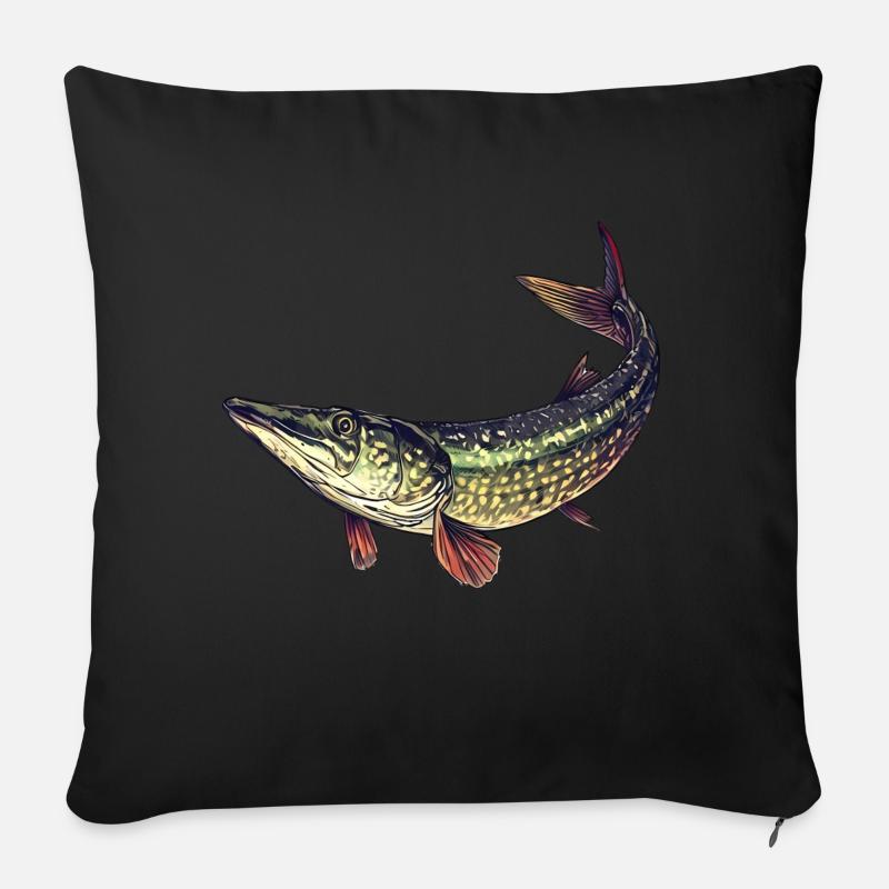 Zielfisch Hecht Angelsport - Sofakissenbezug 45 x 45 cm - Schwarz