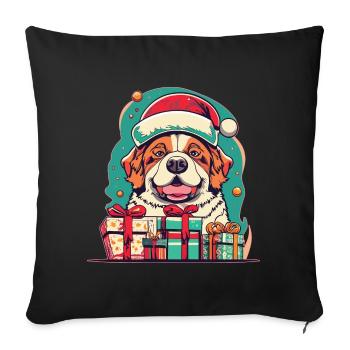Glücklicher Hund Weihnachtsmütze mit Weihnachtsgeschenk - Sofakissenbezug 45 x 45 cm - Schwarz - Vorne