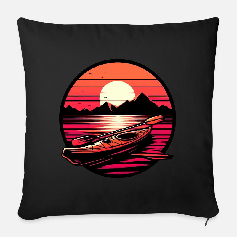 Kayak Sunset Mountains - Housse de coussin décorative 45 x 45 cm - noir