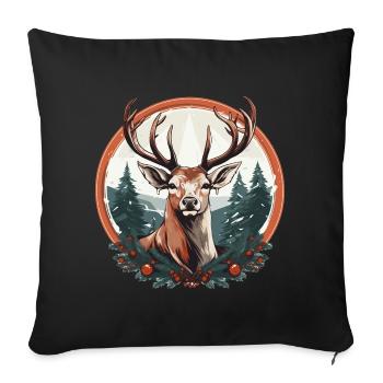 Rentier mit Weihnachtskugeln und Mütze - Sofakissenbezug 45 x 45 cm - Schwarz - Vorne
