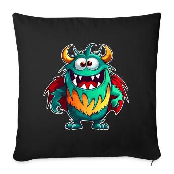 Cute laughing monster with superhero cape - Sofa pillowcase 17,3'' x 17,3'' (45 x 45 cm) - black - Front