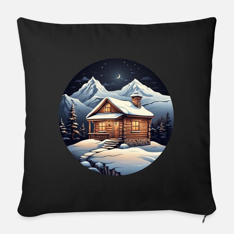 Verschneite Hütte - Sofakissenbezug 45 x 45 cm - Schwarz