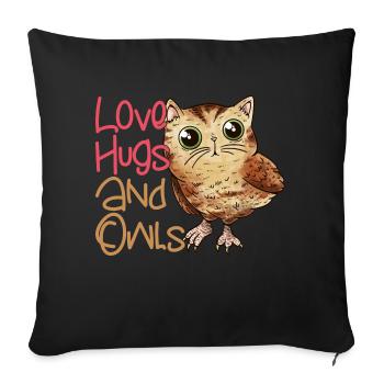 Amour, câlins et hiboux oiseau nocturne oiseau nocturne - Housse de coussin décorative 45 x 45 cm - noir - Devant