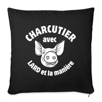 cochon, charcutier, jambon - Housse de coussin décorative 45 x 45 cm - noir - Devant
