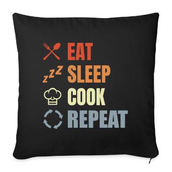 Essen Schlafen Kochen Wiederholen - Sofakissenbezug 45 x 45 cm - Schwarz - Vorne