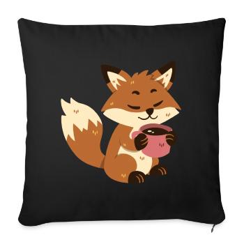 Fox drinks coffee - Sofa pillowcase 17,3'' x 17,3'' (45 x 45 cm) - black - Front