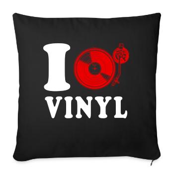 J’aime le vinyle disco coeur drôle spirituel - Housse de coussin décorative 45 x 45 cm - noir - Devant