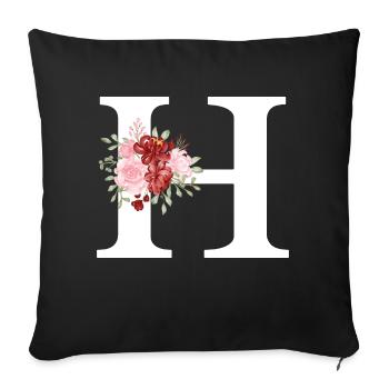 Lettre h floral rouge - Housse de coussin décorative 45 x 45 cm - noir - Devant