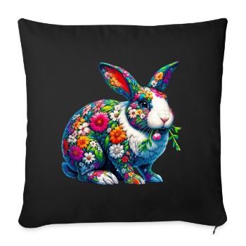 Lapin décoré de fleurs - Housse de coussin décorative 45 x 45 cm - noir - Devant