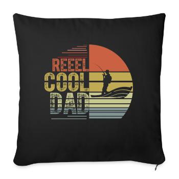 Bobine Cool Papa Pêcheur Papa Fête des Pères - Housse de coussin décorative 45 x 45 cm - noir - Devant