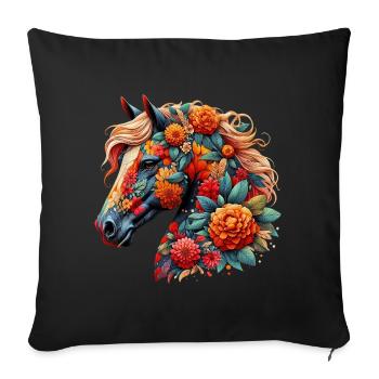 Horse decorated with flowers - Sofa pillowcase 17,3'' x 17,3'' (45 x 45 cm) - black - Front