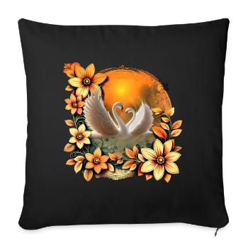 Beautiful swans in love. - Sofa pillowcase 17,3'' x 17,3'' (45 x 45 cm) - black - Front