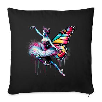 Ballerine avec des ailes de papillon papillons tutu - Housse de coussin décorative 45 x 45 cm - noir - Devant