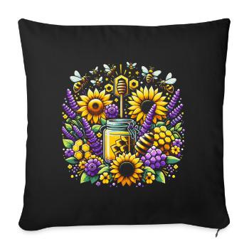 Vibrant, colorful artwork with bees honey - Sofa pillowcase 17,3'' x 17,3'' (45 x 45 cm) - black - Front