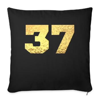 Numéro 37 paillettes doré - 37e anniversaire - Housse de coussin décorative 45 x 45 cm - noir - Devant