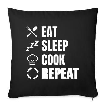 Eat Sleep Cook Repeat - Sofa pillowcase 17,3'' x 17,3'' (45 x 45 cm) - black - Front