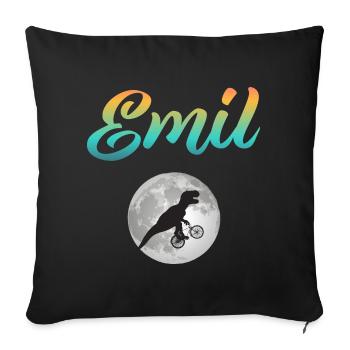 EMIL - Beautiful boy name with dinosaur - Sofa pillowcase 17,3'' x 17,3'' (45 x 45 cm) - black - Front