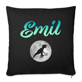 EMIL - Beautiful boy name with dinosaur - Sofa pillowcase 17,3'' x 17,3'' (45 x 45 cm) - black - Front