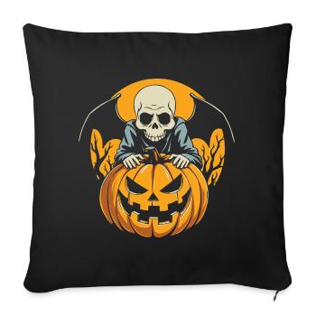 Costume de citrouille d’Halloween - Crâne - Effrayant - Housse de coussin décorative 45 x 45 cm - noir - Devant