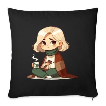 Cosy autumn atmosphere with hot drink - Sofa pillowcase 17,3'' x 17,3'' (45 x 45 cm) - black - Front