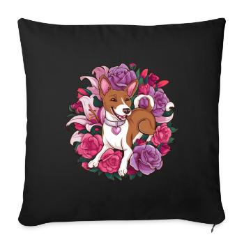 Basenji Dog with Roses and Lillies for Dog Fans - Sofa pillowcase 17,3'' x 17,3'' (45 x 45 cm) - black - Front