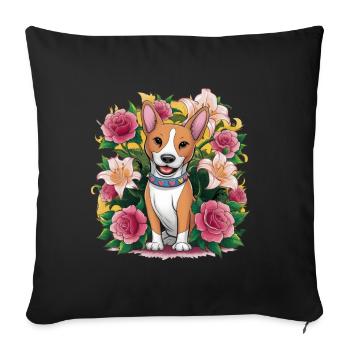 Basenji Dog with Roses and Lillies for Dog Fans - Sofa pillowcase 17,3'' x 17,3'' (45 x 45 cm) - black - Front