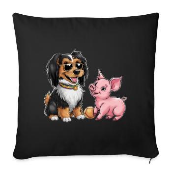 Chien havanais jouant avec un cochon pour les enfants - Housse de coussin décorative 45 x 45 cm - noir - Devant