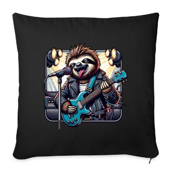 Drôle de paresseux avec guitare - Housse de coussin décorative 45 x 45 cm - noir - Devant