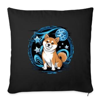 Cool Cartoon Shiba Inu with Moon and Stars - Sofa pillowcase 17,3'' x 17,3'' (45 x 45 cm) - black - Front