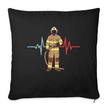 Firefighter heartbeat fire brigade sayings - Sofa pillowcase 17,3'' x 17,3'' (45 x 45 cm) - black - Front