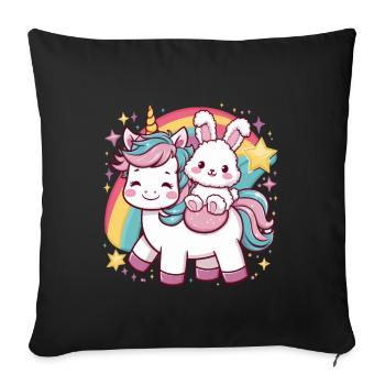 Einhorn mit süßem Hasen - Sofakissenbezug 45 x 45 cm - Schwarz - Vorne