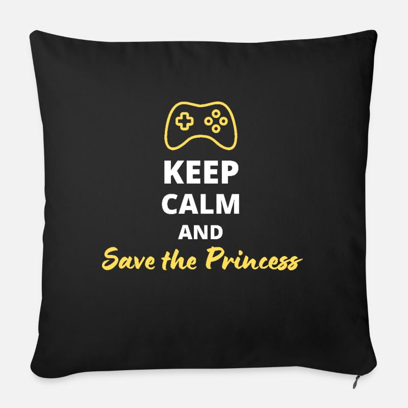 Keep Calm and Save the Princess - Héros du Gaming - Housse de coussin décorative 45 x 45 cm - noir