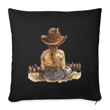 Pferd Pferde Reiten Reiterin Paddock Koppel - Sofakissenbezug 45 x 45 cm - Schwarz - Vorne