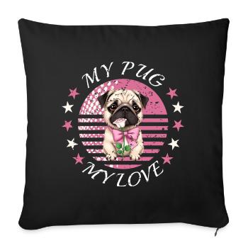 Mops Hund - Sofakissenbezug 45 x 45 cm - Schwarz - Vorne