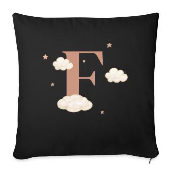 Lettre f nuages étoiles - Housse de coussin décorative 45 x 45 cm - noir - Devant