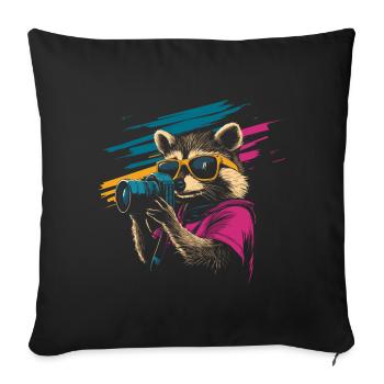 Raccoon with sunglasses and camera - Sofa pillowcase 17,3'' x 17,3'' (45 x 45 cm) - black - Front