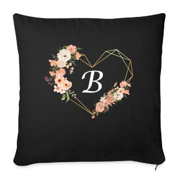 Lettre b cœur doré floral - Housse de coussin décorative 45 x 45 cm - noir - Devant