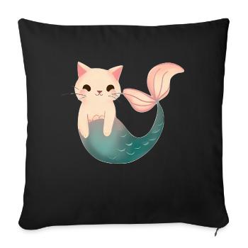 Cute Mermaid Cat - Sofa pillowcase 17,3'' x 17,3'' (45 x 45 cm) - black - Front