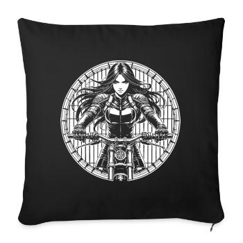 Design de motarde féminine cool dans le style de la bande dessinée japonaise - Housse de coussin décorative 45 x 45 cm - noir - Devant